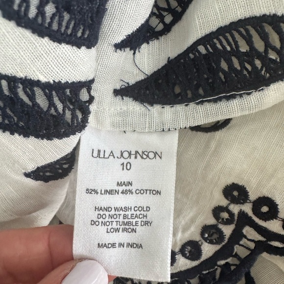 Ulla Johnson Cream Annisa Embroidered Cotton Linen Scalloped Skirt Size 10 - Picture 7 of 10